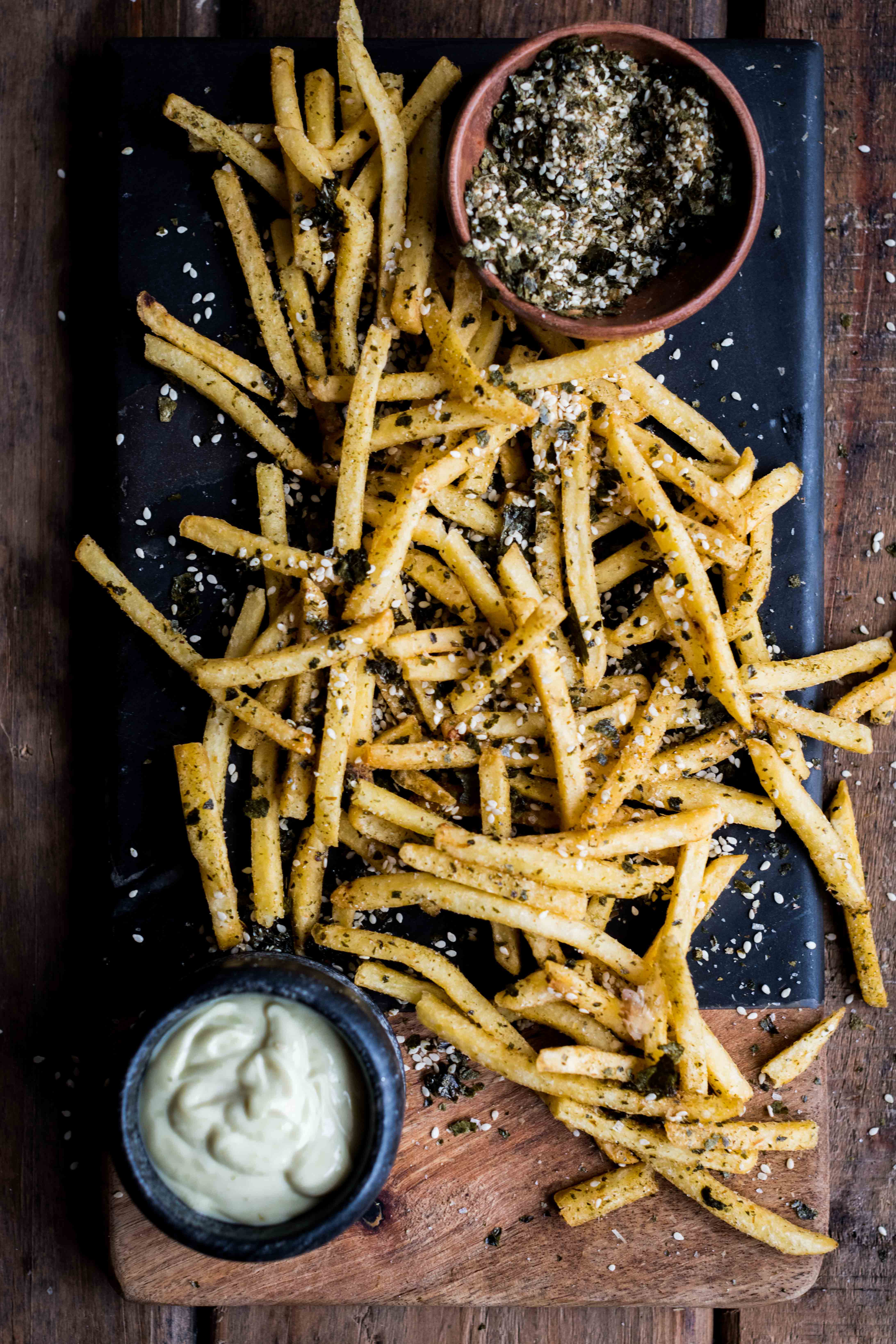 Fries with Homemade Furikake Seasoning and Wasabi Mayo
