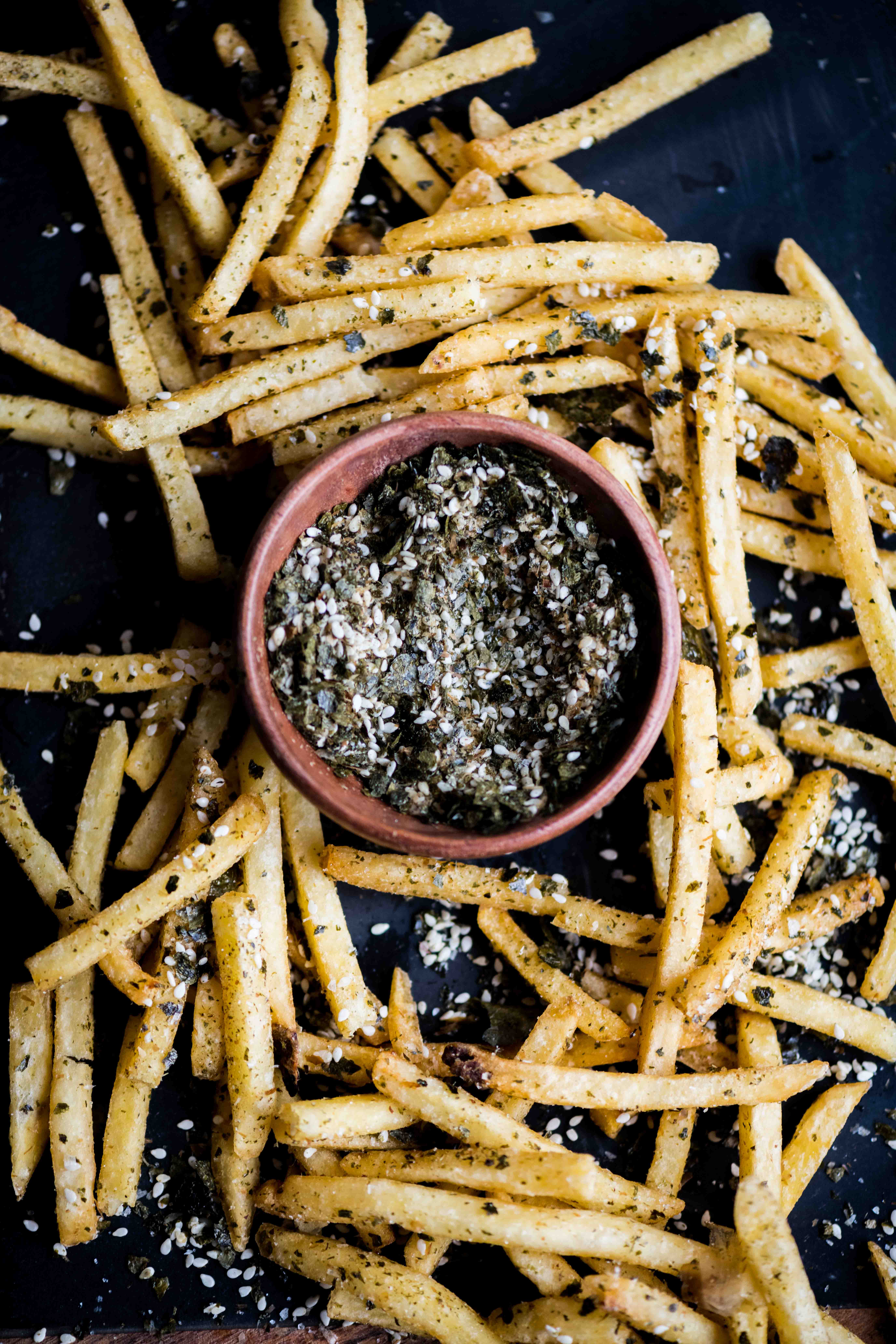 Fries with Homemade Furikake Seasoning and Wasabi Mayo