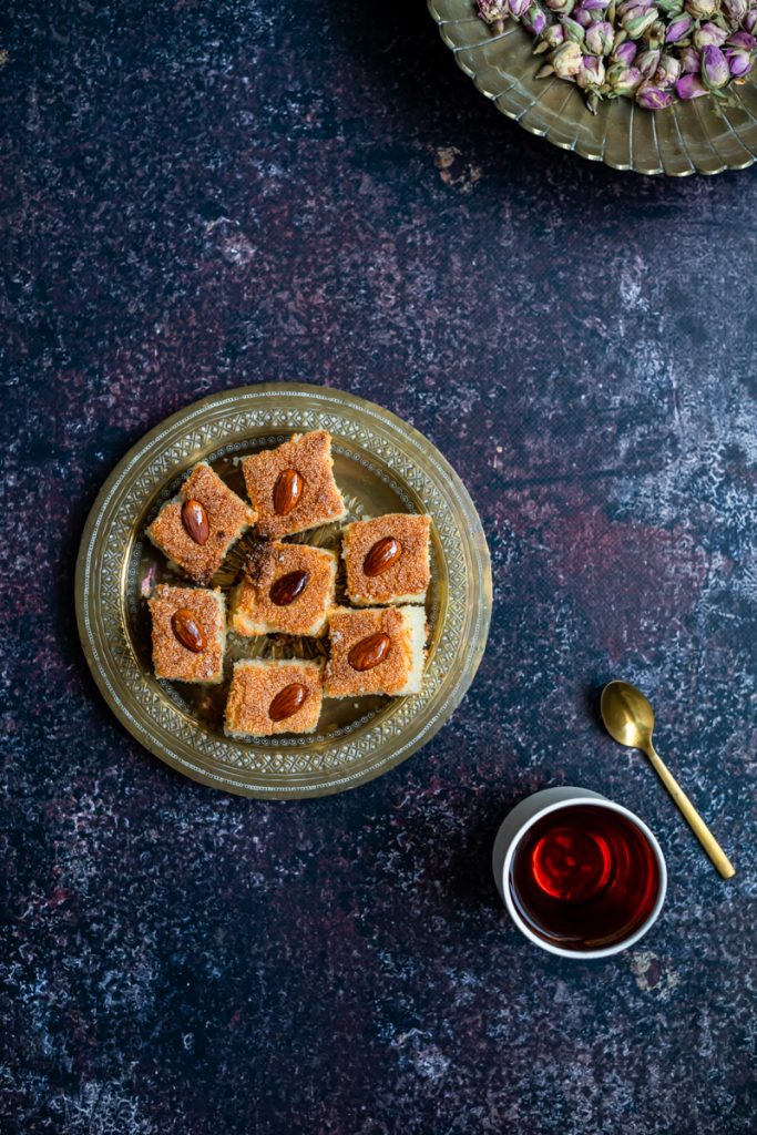 Basbousa with Spiced Citrus Syrup Namoura – Easy Lebanese Semolina Cake