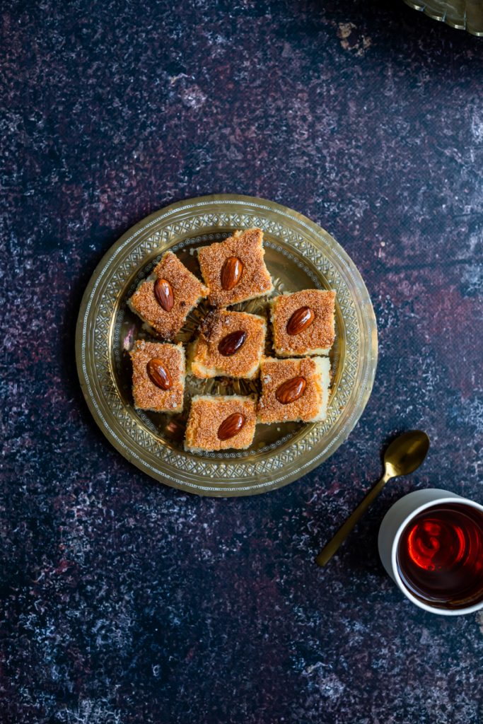 Basbousa with Spiced Citrus Syrup Namoura – Easy Lebanese Semolina Cake