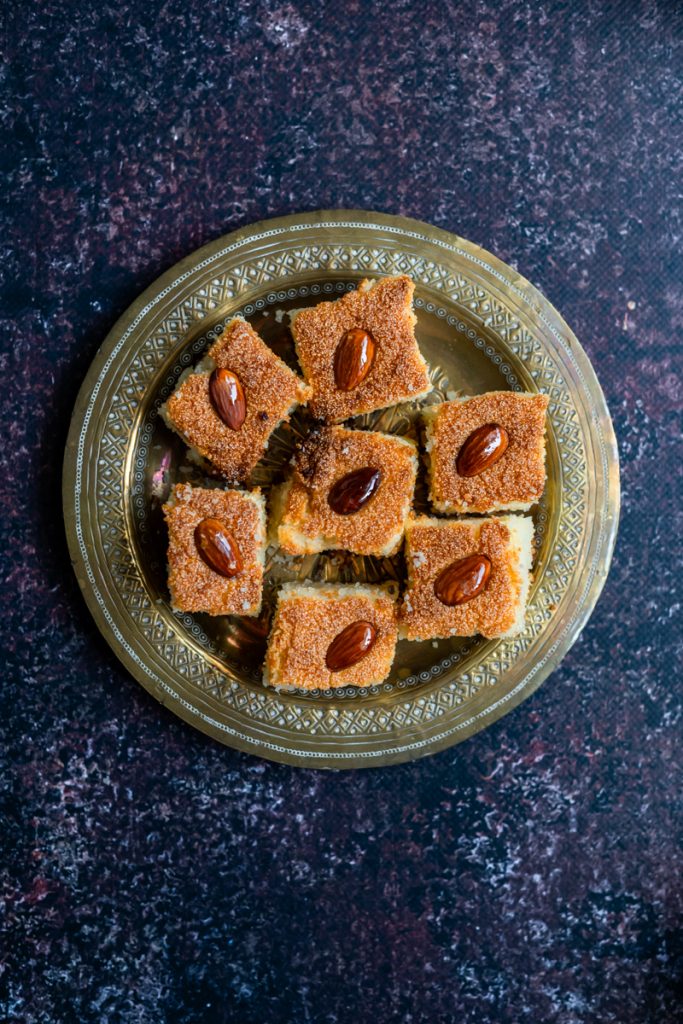 Basbousa with Spiced Citrus Syrup Namoura – Easy Lebanese Semolina Cake