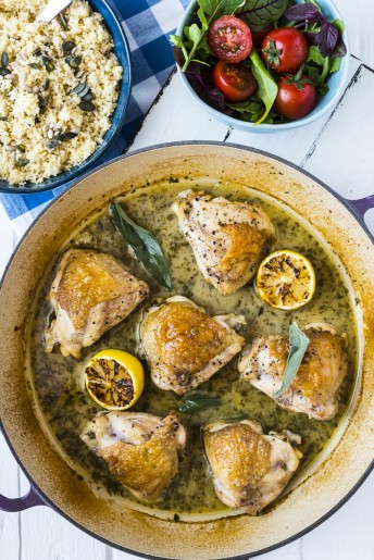 Chicken Roasted in White Wine with Lemon and Herbs