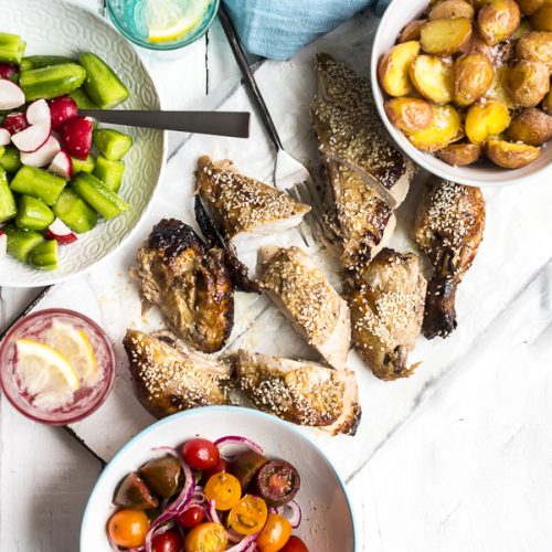 Miso and Sesame Roast Chicken with Bashed Cucumber Salad MisoSesameChicken 52