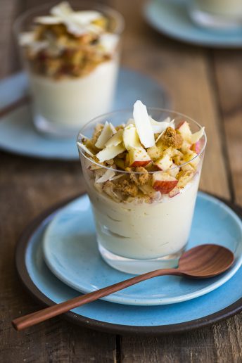 White Chocolate and Mascarpone Mousse with Raw Apple Crumble